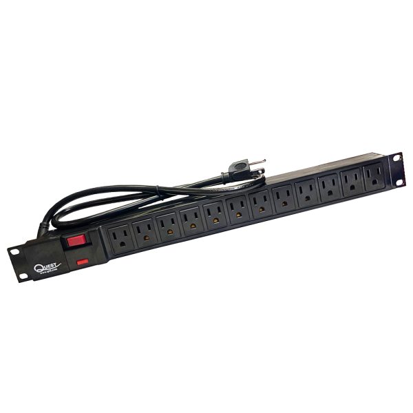 ECONOMY12-OUTLET 125V/15A 19” RACK MOUNT 1U, HORIZONTAL POWER STRIP, PLASTIC